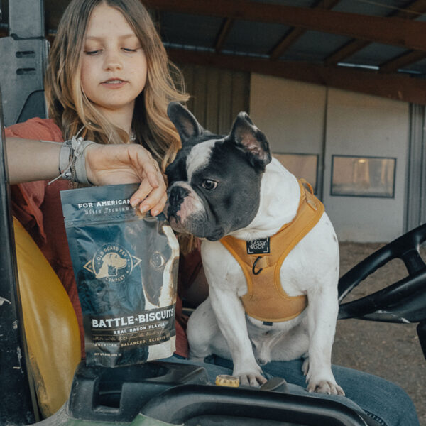 Walter with Old Guard Battle Biscuit Real Bacon Flavor Ingredients